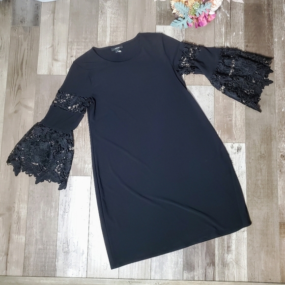 Alfani Lace Sleeve Pullover Midi Dress Size 8 Women's Black Stretch A-Line NWOT - Picture 9 of 16